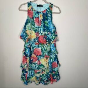 Chetta B Tiered Chiffon Floral Knee Length Dress Sz 6